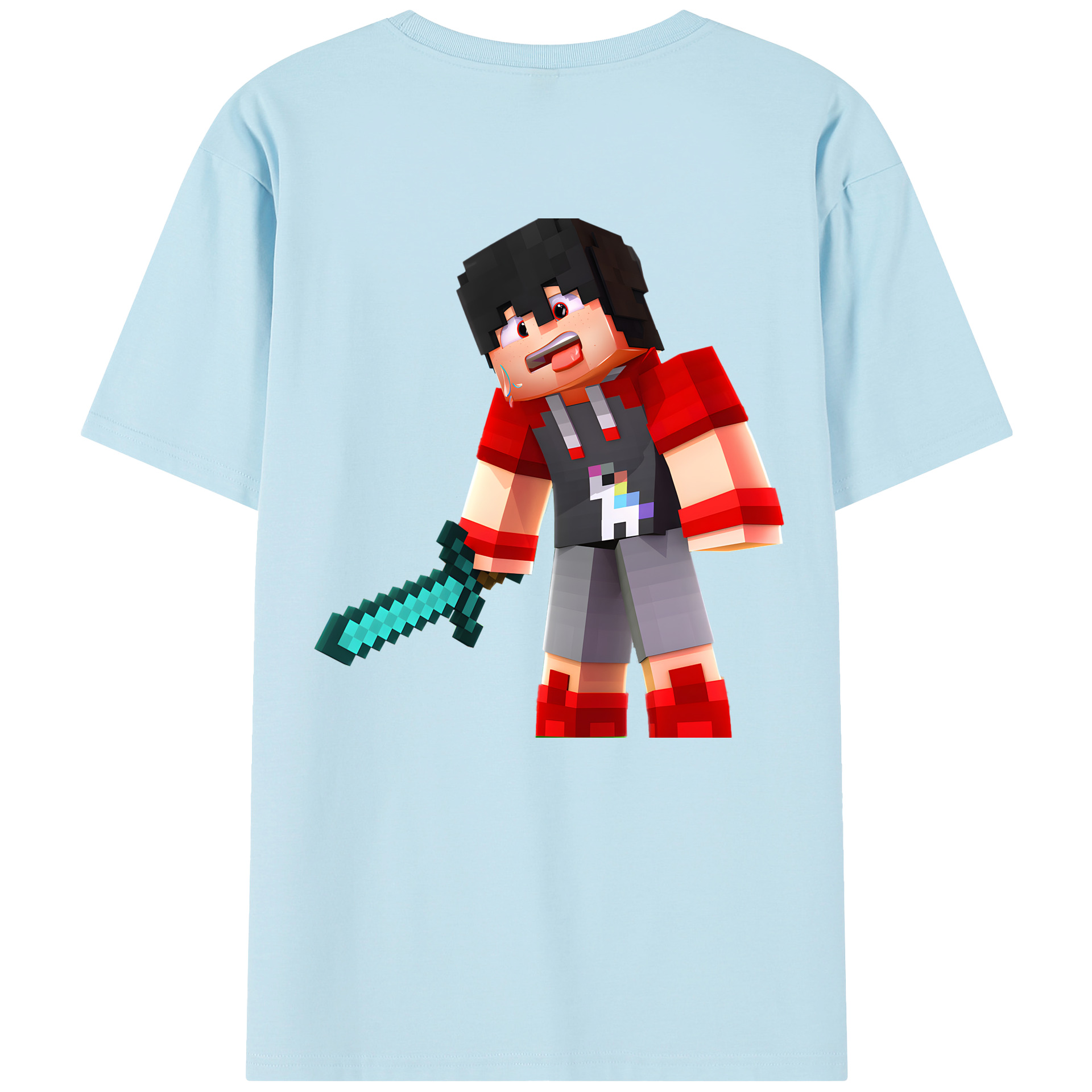 （画像用） マインクラフト ブロックの世界 Minecraft MC Block world 綿100％半袖Tシャツ（背面プリント）